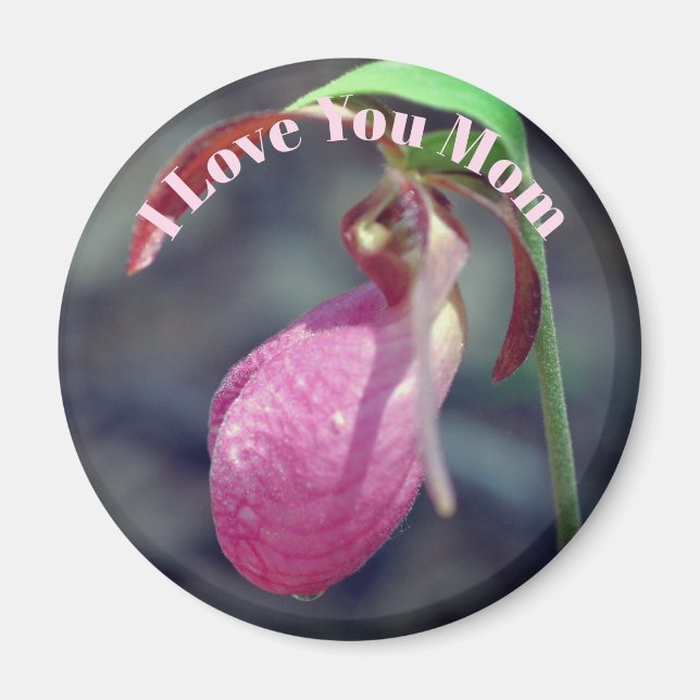 Aimant Je t'aime maman fleur de sabot de dame  (Devant)