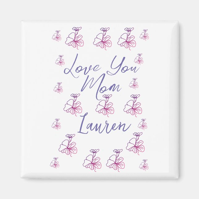 Aimant je t'aime maman fleurs mauve mauve nom simpl (Devant)