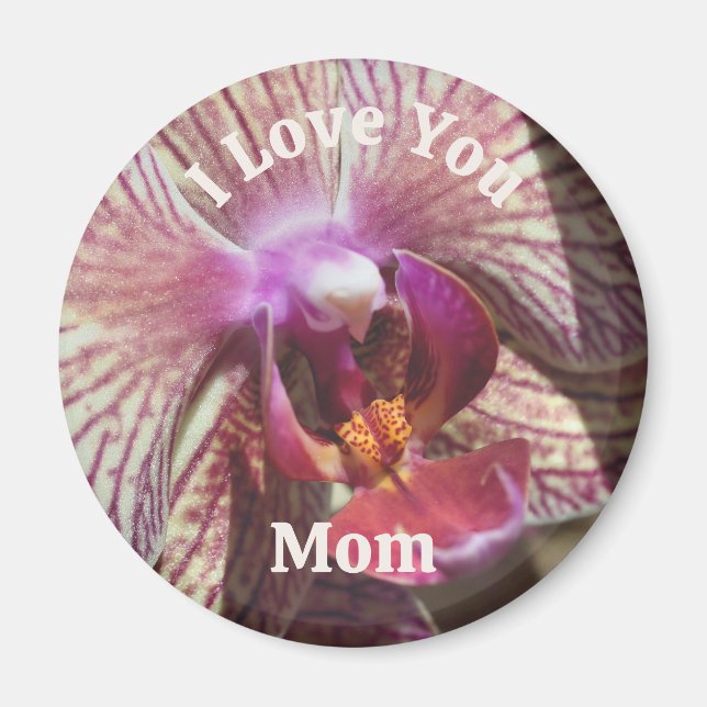 Aimant Je t'aime maman orchidée fleur de près  (Devant)