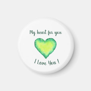Aimant Je t'aime mignon Coeur Vert et Bleu Anniversaire