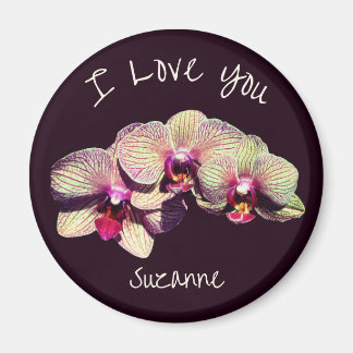 Aimant Je t'aime Trio de fleurs d'orchidées personnalisé