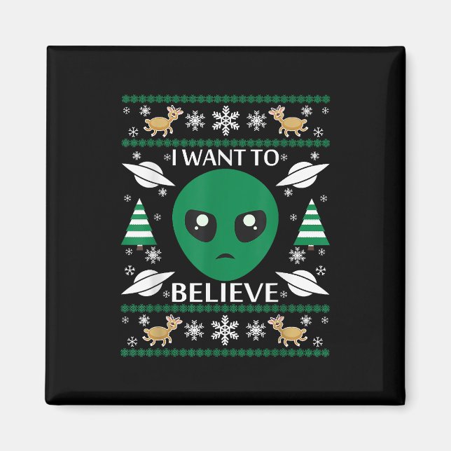 Aimant Je Veux Croire Noël Alien (Devant)