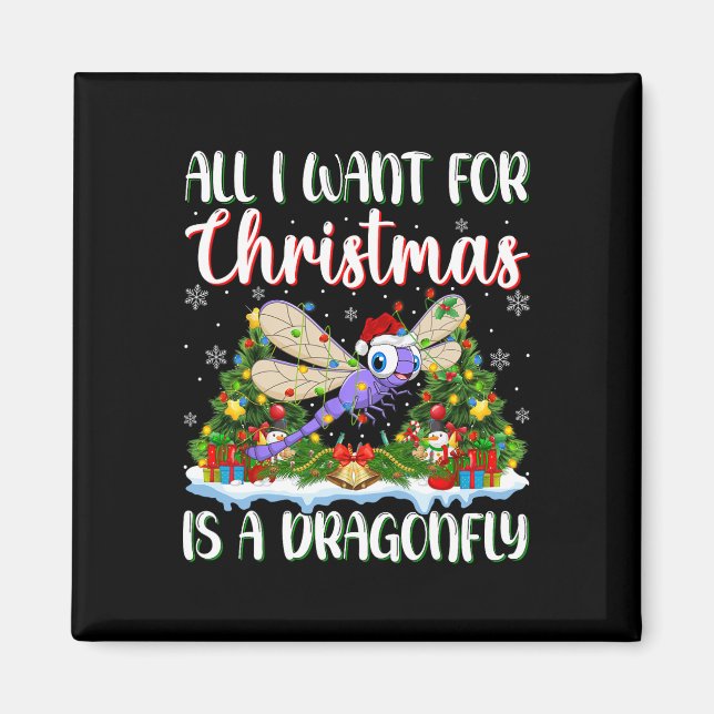 Aimant Je Veux Pour Noël Est Une Dragonfly Xmas Tree Ligh (Devant)