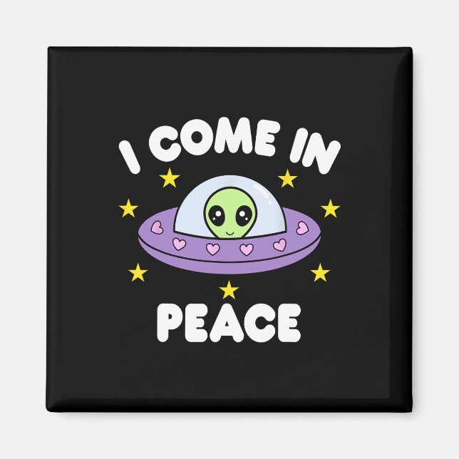 Aimant Je viens en paix Funny Spaceship Alien Couples Mat (Devant)