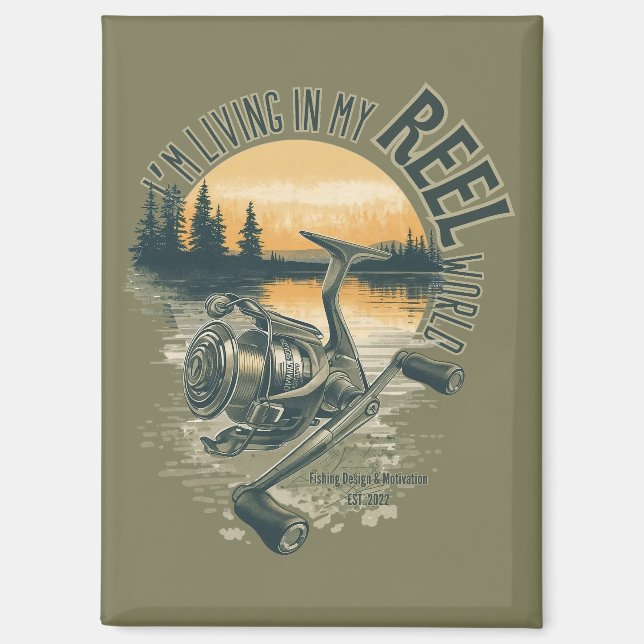 Aimant Je vis dans mon | Cadeau drôle de pêcheur |  (Recto)