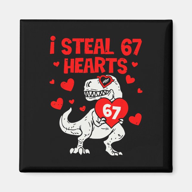 Aimant Je vole 67 cœurs Six Sept Saint-Valentin Dinosaure (Devant)