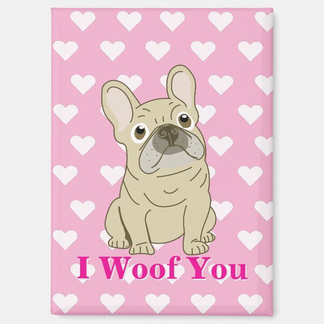 Aimant Je Vous Aime - cœurs de Bouledogue Français (Recto)