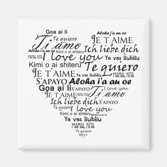 Aimant Je vous aime dans d'autres langues 5 (Devant)