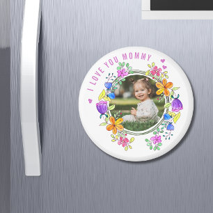 Aimant JE VOUS AIME MOMY Photo Colorful Floral Moderne