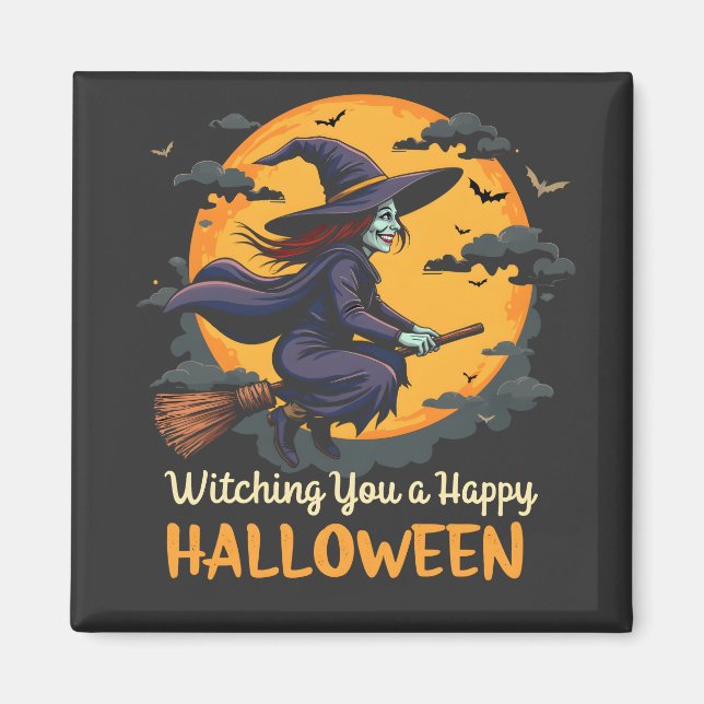 Aimant Je vous souhaite une joyeuse sorcière d'Halloween  (Devant)