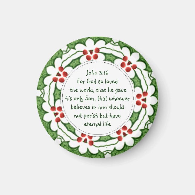 Aimant Jean 3:16 Écriture avec Houx de Noël (Devant)