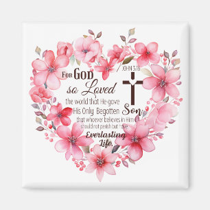 Aimant Jean 3:16 Verse de la Bible du Coeur Floral