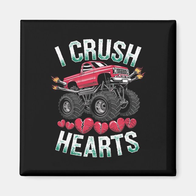 Aimant J'écrase Coeurs Monster Truck Funny Valentines Day (Devant)