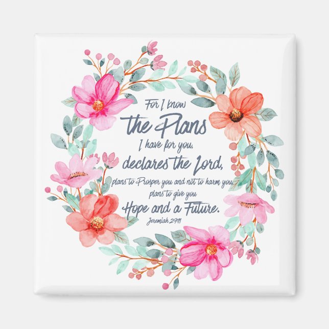 Aimant Jeremiah 29:11 Car je connais les Plans Pink Flora (Devant)