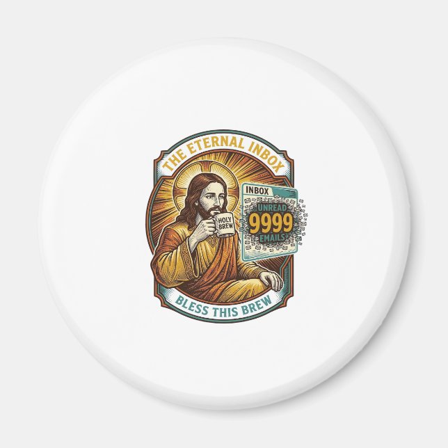 Aimant Jésus 9999 Emails Non Lus Boîte de Réception Zéro  (Devant)