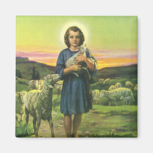 Aimant Jésus-Christ berger vintage avec agneau bébé