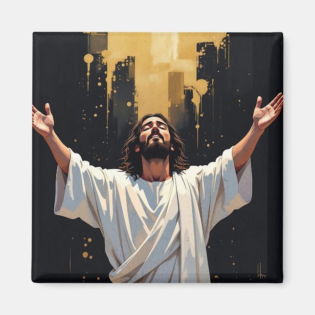 Aimant Jésus-Christ Notre Sauveur | Noir et Or (Devant)