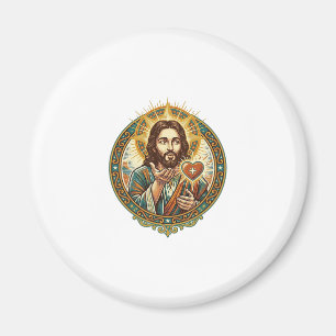 Aimant Jésus envoie un baiser Cœur rouge Bouton J'aime Hu