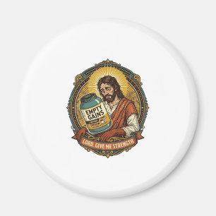 Aimant Jésus épuisé Tube de protéine vide Humour de gym