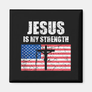 Aimant Jésus Est Ma Force Drapeau Usa Croix Chrétienne Ar