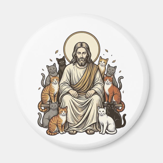 Aimant Jésus et Chats Vintage (Devant)