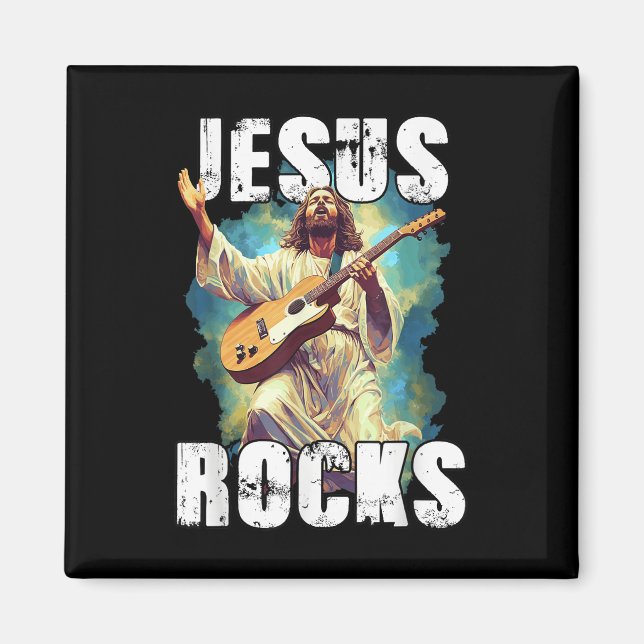 Aimant Jésus joue avec une guitare - Drôle de roche chrét (Devant)