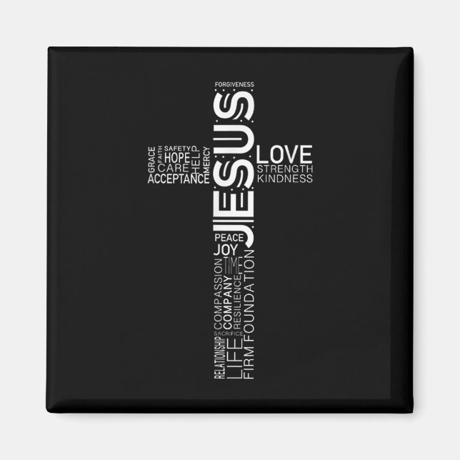 Aimant Jesus Love Blanc sur le design de croix chrétienne (Devant)