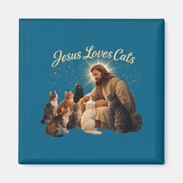 Aimant Jesus Loves Cats Christian Cat Lover Jesus Hugs Ca (Devant)