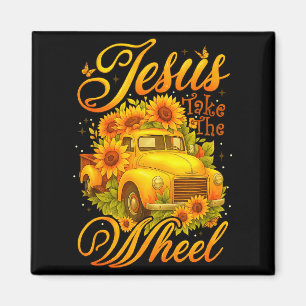 Aimant Jésus Prend Le Volant Tournesol Camion Vintage Chr