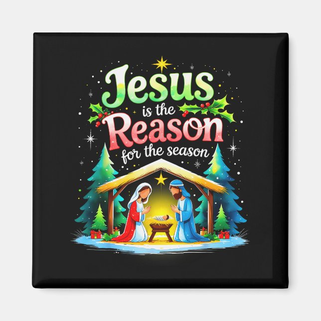 Aimant Jésus raison de la saison Nativité Noël Dés (Devant)