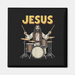 Aimant Jesus Rocks Musique Drôle Christian Drummer Design