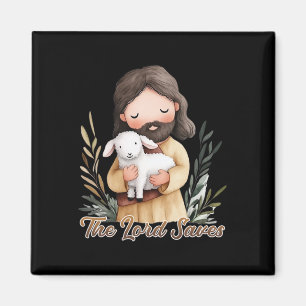 Aimant Jésus tenant un agneau blanc