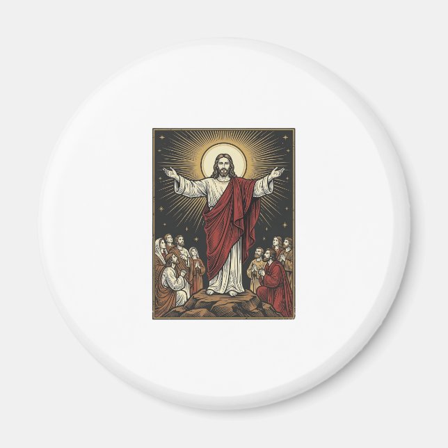 Aimant Jésus vintage gloire radieuse gravure chrétienne D (Devant)