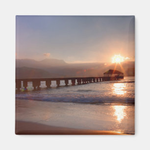 Aimant Jetée de plage au coucher du soleil, Hawaï