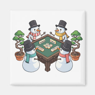 Aimant Jeu chinois de mahjong drôle de Noël bonhommes de