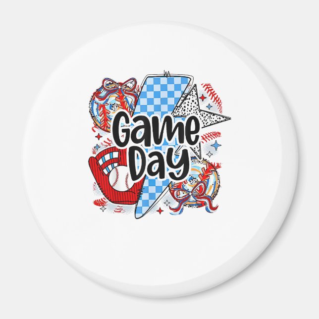 Aimant Jeu De Baseball Jour Rétro Tis Saison À damiers (Devant)