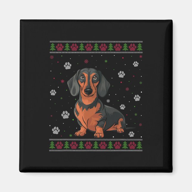 Aimant Jeu de Noël Dachshund Jeu de Noël Fête animal chie (Devant)