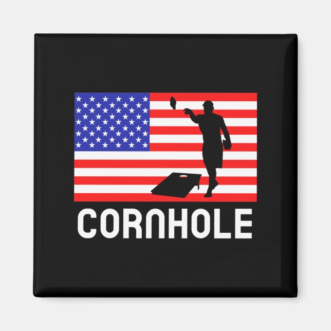 Aimant Jeu de société Cornhole Hommes Femmes Drapeau amér (Devant)