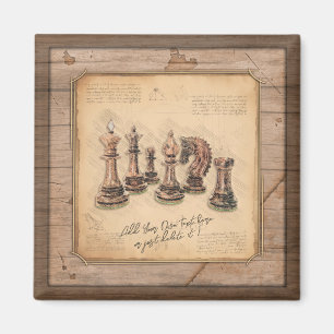 Aimant Jeu d'échecs sur Grunge Joueur en bois