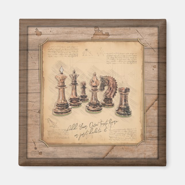Aimant Jeu d'échecs sur Grunge Joueur en bois (Devant)