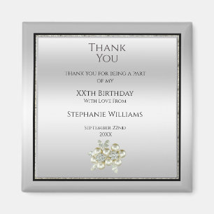 Aimant Jeu floral romantique, argent et noir Anniversaire