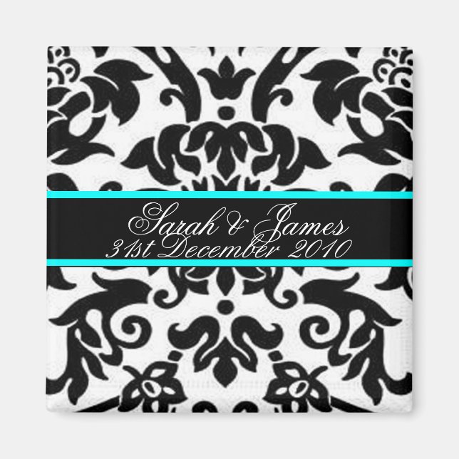 Aimant jeu Mariage damassé noir blanc & aqua (Devant)