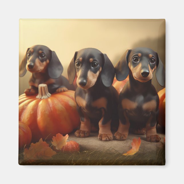 Aimant Jeune Dachshund Délice d'Automne Citrouille (Devant)