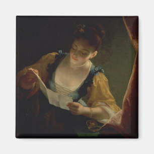 Aimant Jeune femme lisant une lettre (huile sur la toile)