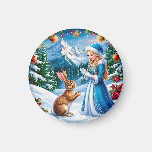 Aimant Jeune fille de neige dans une scène de forêt hiver (Devant)