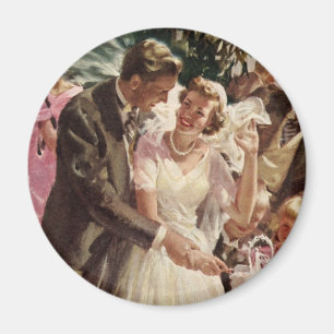 Aimant Jeunes mariés de mariage vintage coupent le gâteau