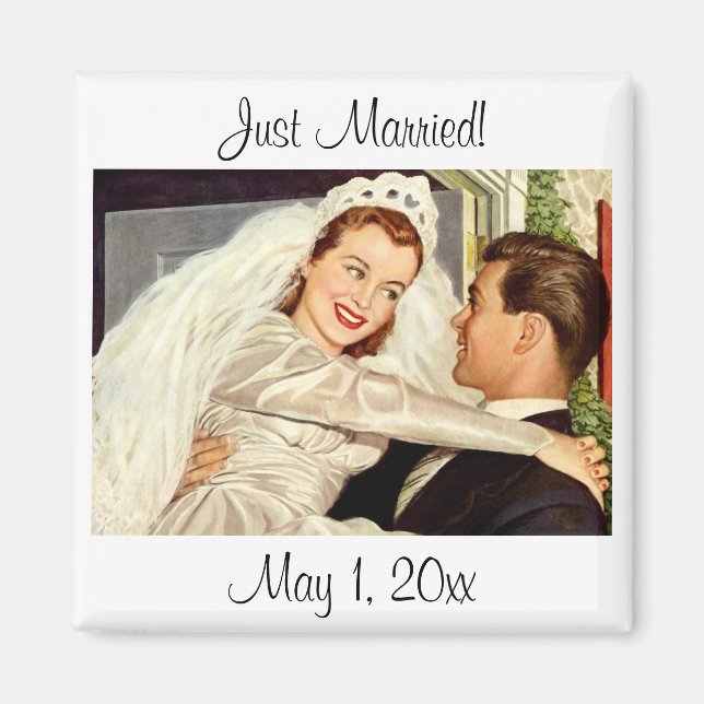Aimant Jeunes mariés de mariage vintage, heureuse mariée  (Devant)