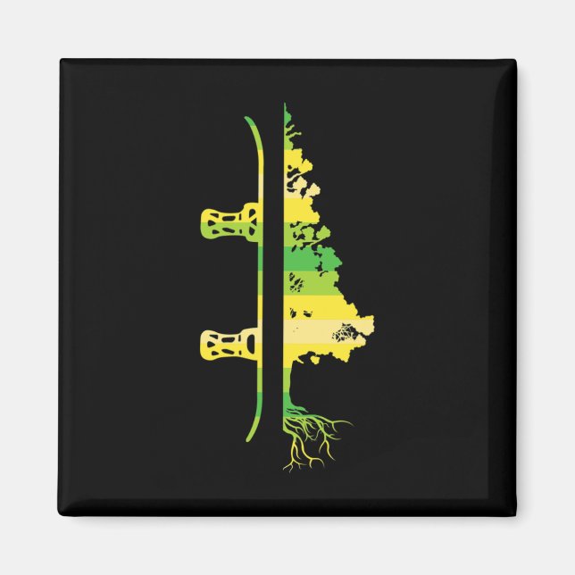 Aimant Jeux d'hiver Funky Mountain Snowboard Pine Tree (Devant)