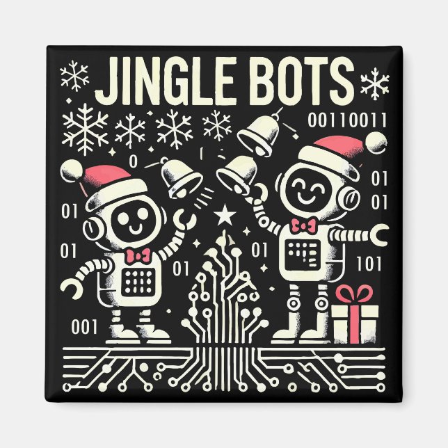 Aimant Jingle Bots Festive Robots de vacances avec chapea (Devant)
