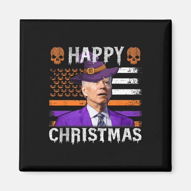 Aimant Joe Biden Joyeux Halloween Joyeux Noël NOUS Drapea (Devant)